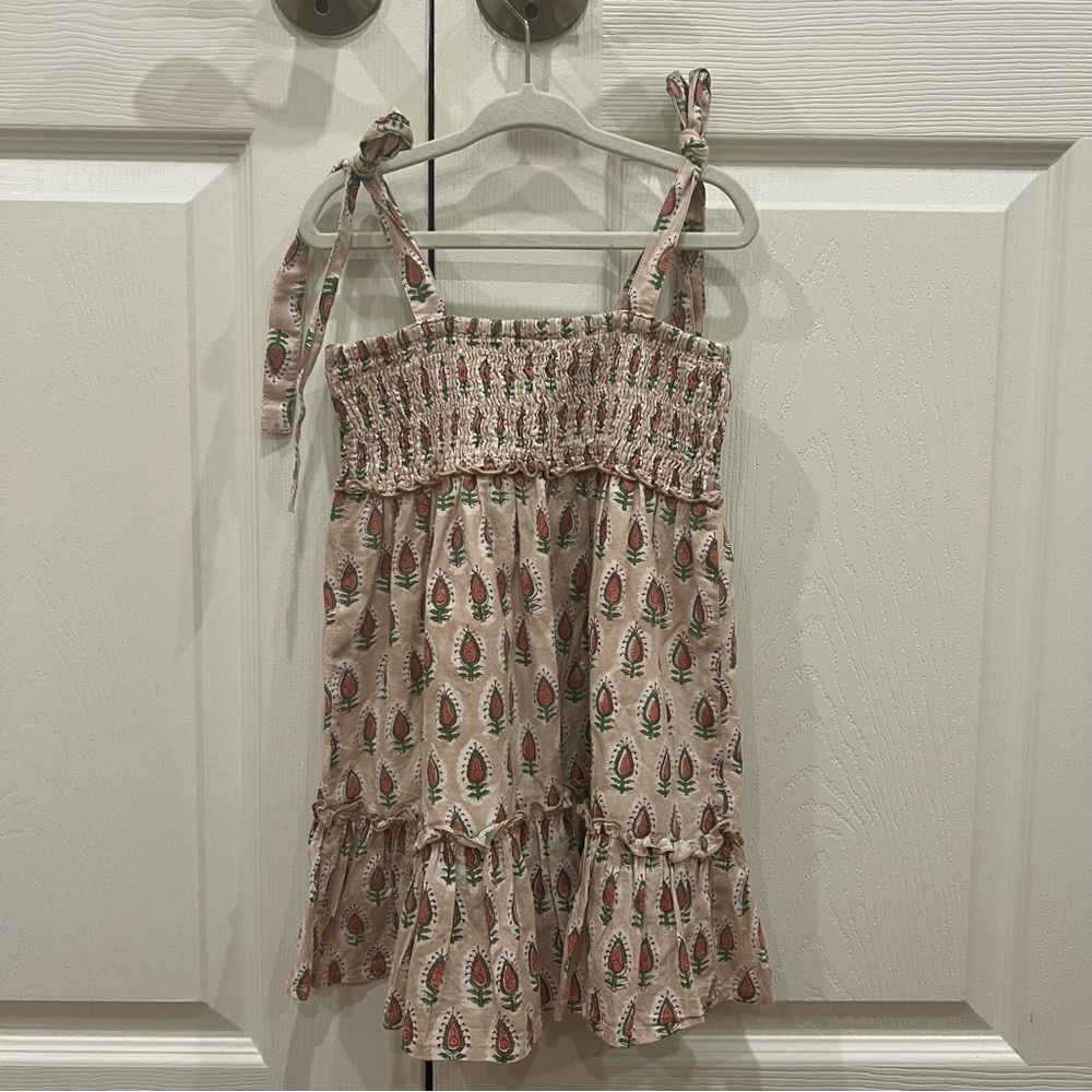 Madison Mathews Block Print Smocked Dress Cotton Pink Green Baby XS 18-24 Months - Picture 2 of 7